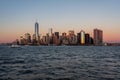 New York city skyline sunset view from the boat to Ellis Island Royalty Free Stock Photo